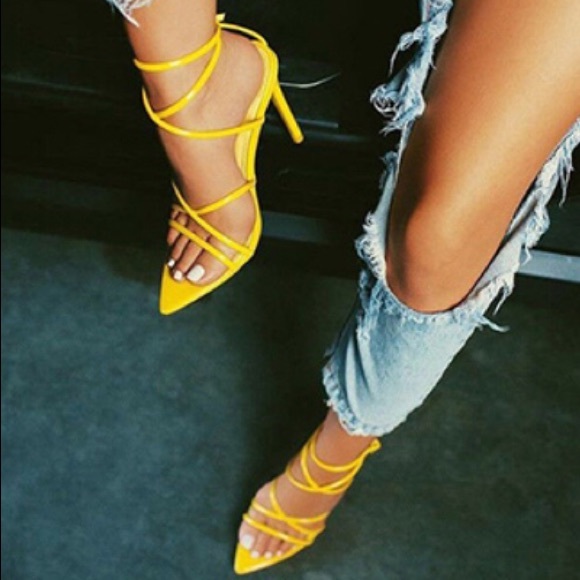 Shoes - Women's Strappy Stilettos - Pointed Toes /